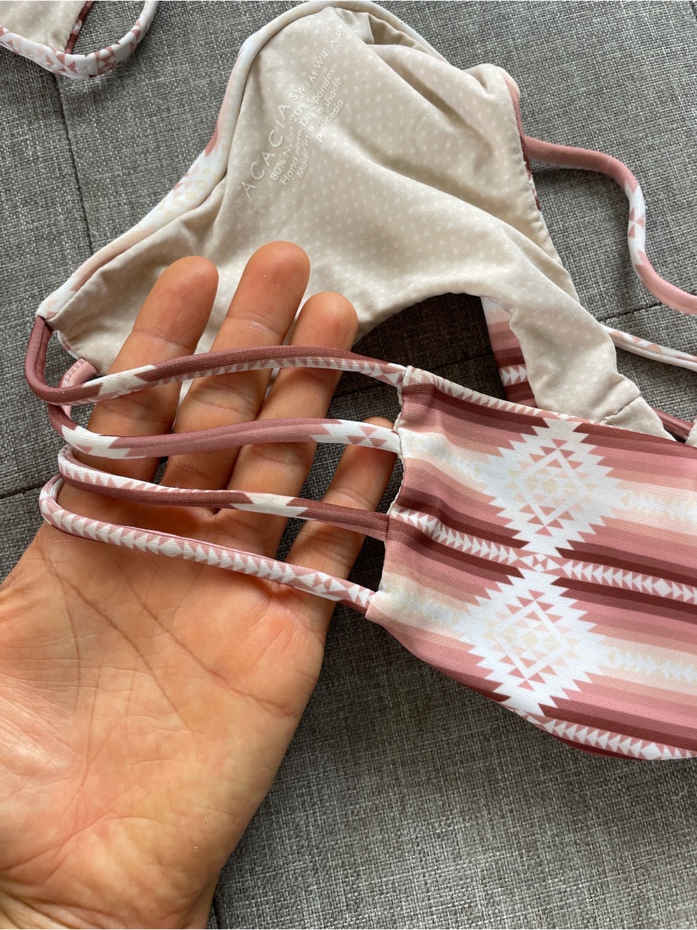 Acacia Swim Pink Aztec Striped Bikini Top Bottom Set XS Brazilian - Picture 5 of 8